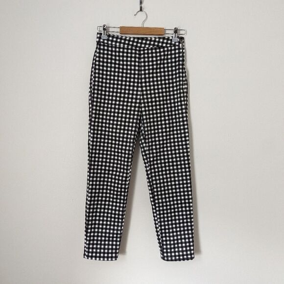RACHEL Rachel Roy black white gingham slim straight stretchy high waisted pants - Picture 2 of 6